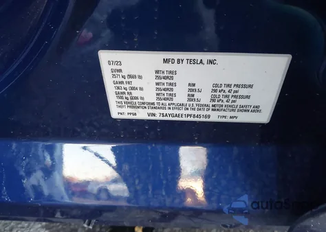 2023 Tesla Model Y Awd/Long Range Dual Motor All-Wheel Drive из США, поврежденный, VIN 7SAYGAEE1PF845169